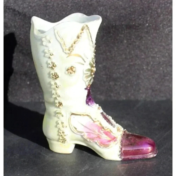 Vintage Miniature High Heel Boot Ceramic Shoe W/ Gold Trim - Picture 4 of 4